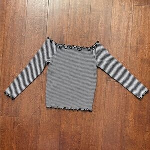 Glassons Striped Knit Cropped Off The Shoulder Top, Cabbage Edge, Size Medium